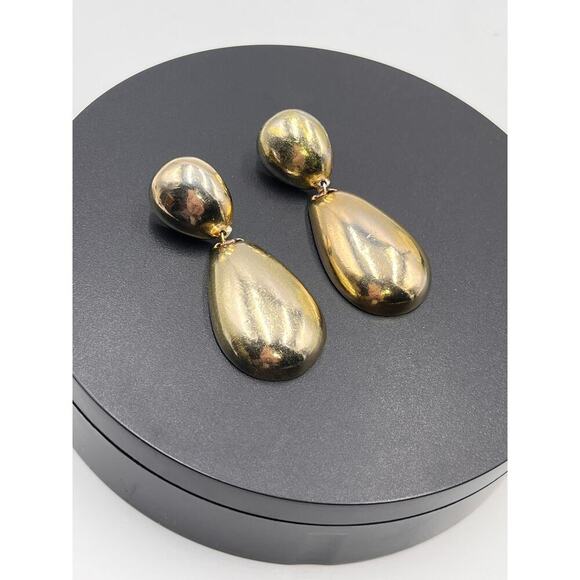 Kenneth Jay Lane Polished Gold Teardrop Dangle Pierced Chunky Earrings - Picture 9 of 10